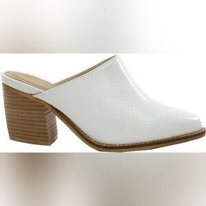 Arider Girl Sissy Pointed Toe Block Heel Mules - Snake White